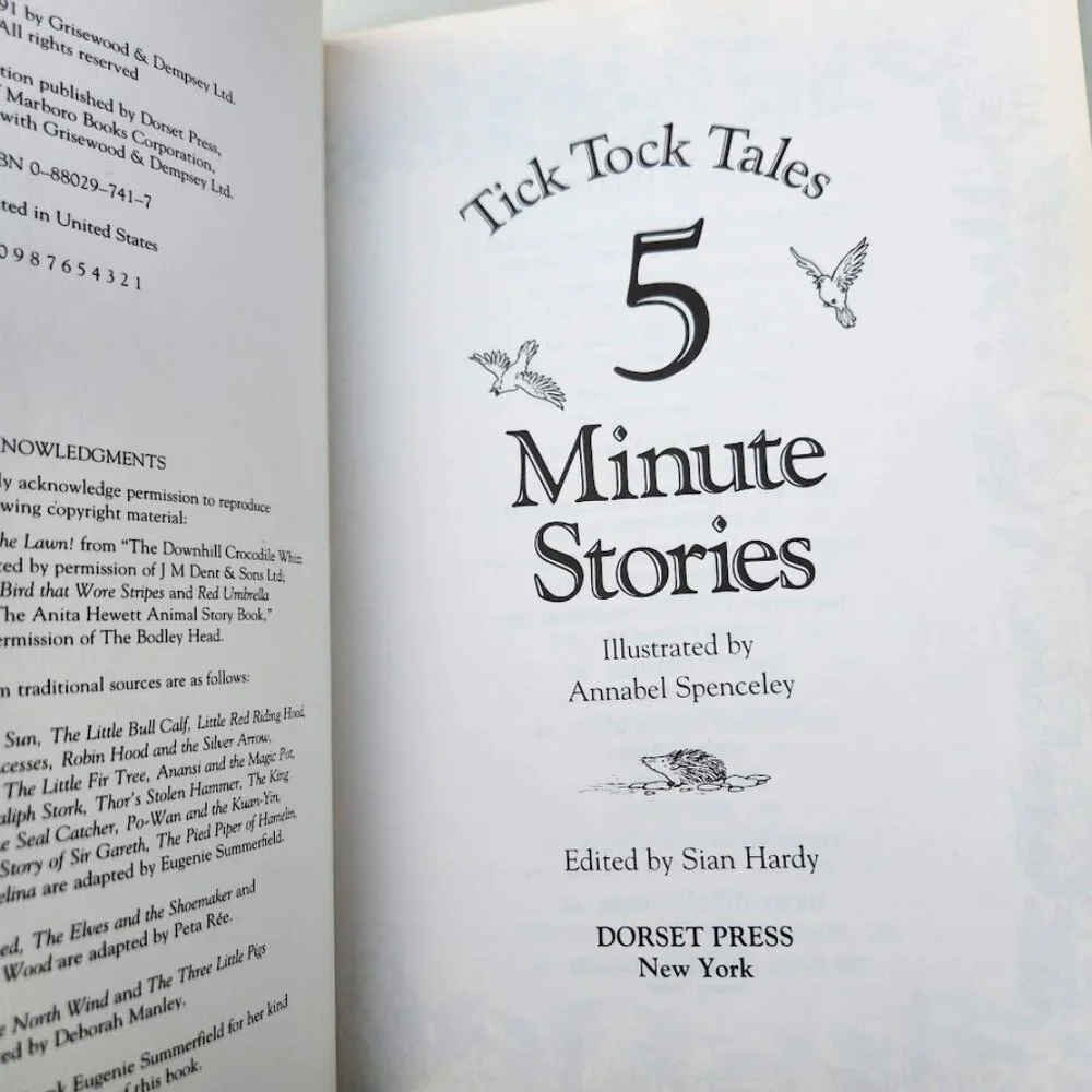 Vintage book Tick Tock Tales 5 Minute Stories Hardcover 1992 children's book Rhy
